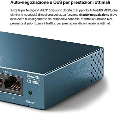 Šakotuvas TP-LINK LiteWave 5 prievadų gigabito darbalaukio komutatorius su 5 gigabito RJ45 prievadais, plieniniame korpuse