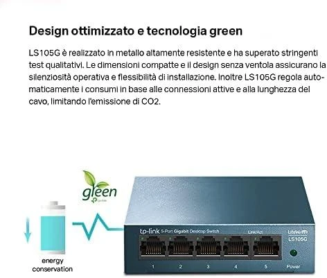 Šakotuvas TP-LINK LiteWave 5 prievadų gigabito darbalaukio komutatorius su 5 gigabito RJ45 prievadais, plieniniame korpuse
