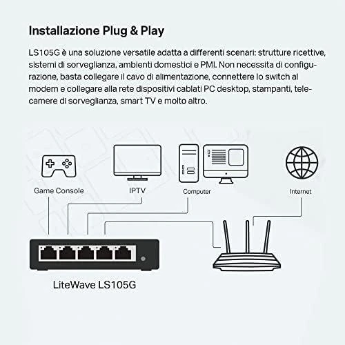 Šakotuvas TP-LINK LiteWave 5 prievadų gigabito darbalaukio komutatorius su 5 gigabito RJ45 prievadais, plieniniame korpuse