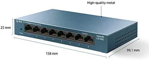 Šakotuvas TP-LINK LiteWave 8 prievadų gigabito darbalaukio komutatorius su 8 gigabito RJ45 prievadais, plieniniame korpuse