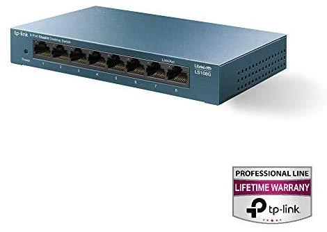 Šakotuvas TP-LINK LiteWave 8 prievadų gigabito darbalaukio komutatorius su 8 gigabito RJ45 prievadais, plieniniame korpuse