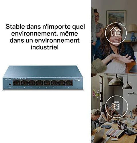 Šakotuvas TP-LINK LiteWave 8 prievadų gigabito darbalaukio komutatorius su 8 gigabito RJ45 prievadais, plieniniame korpuse
