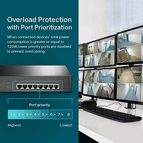 Šakotuvas TP-LINK | Komutatorius | TL-SG1008MP | Nevaldomas | Stalinis / montuojamas į stelažą | Gigabito Ethernet (varinis) jungčių kiekis: 8 | PoE+ jungčių kiekis: 8 | Maitinimo šaltinio tipas: Vienas | 36 mėn.