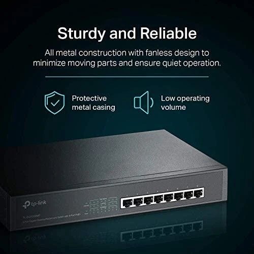 Šakotuvas TP-LINK | Komutatorius | TL-SG1008MP | Nevaldomas | Stalinis / montuojamas į stelažą | Gigabito Ethernet (varinis) jungčių kiekis: 8 | PoE+ jungčių kiekis: 8 | Maitinimo šaltinio tipas: Vienas | 36 mėn.