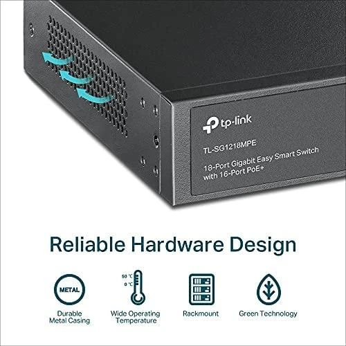 Šakotuvas TP-LINK | Komutatorius | TL-SG1218MPE | Valdomas žiniatinklyje | Montuojamas į lentyną | Gigabito Ethernet (varinis) jungčių kiekis: 16 | SFP jungčių kiekis: 2 | PoE+ jungčių kiekis: 16 | 36 mėn.
