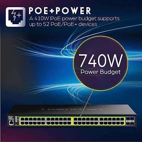 Šakotuvas Switch TRENDnet TRENDnet 52-Port Gigabit Web Smart 740W PoE+ Switch 10G SFP+
