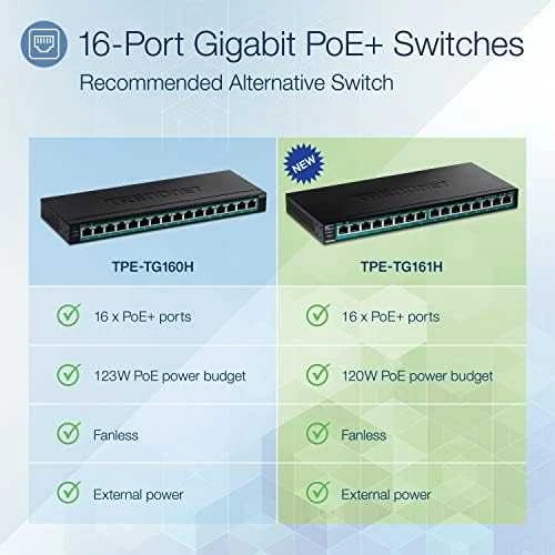 Šakotuvas TRENDnet 16 prievadų Gigabit PoE+ jungiklis (123 W)