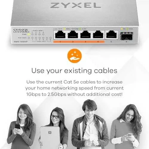 Šakotuvas Komutatorius - Zyxel XMG-105HP 100/1000/2500 PoE Sidabrinis