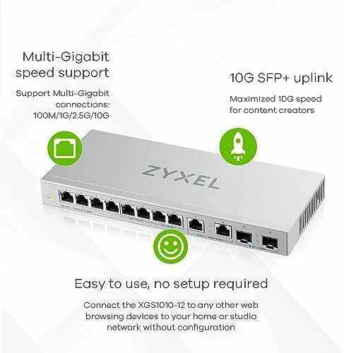 Šakotuvas Tinklo Komutatorius - Zyxel XGS1010-12 Ne-valdomas Gigabit Ethernet (10/100/1000) Pilka