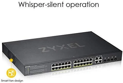 Šakotuvas ZYXEL GS1920-24HPV2, 28 prievadų išmanusis valdomas POE komutatorius, 24 gigabitų vario POE ir 4 gigabitų dviejų asmenų, hibridinis režimas, autonominis arba „Nebulaflex“ debesis, 375 vatų POE (5 metų garantija)