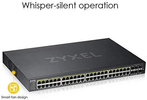 Šakotuvas ZYXEL GS1920-48HPV2, 50 prievadų išmanusis valdomas POE komutatorius, 48 gigabitų vario POE ir 4 gigabitų dviejų asmenų, hibridinis režimas, autonominis arba „Nebulaflex“ debesis, 375 vatų POE (5 metų garantija)