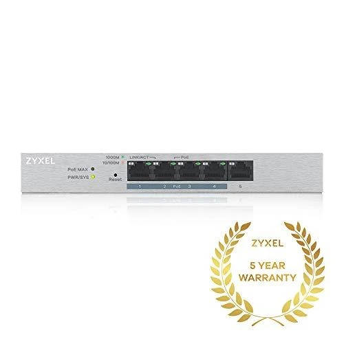 Šakotuvas ZYXEL GS1200-5HP, 5 PORT GIGABIT POE+ WEBMANAGED DESKTOP SWITCH, 4X POE, 60 WATT (5Y WARRANTY)