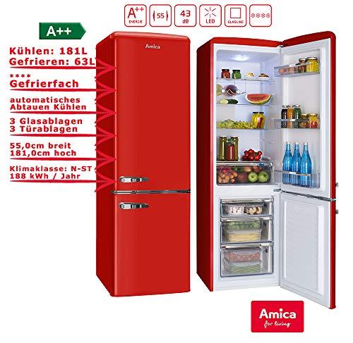 Šaldytuvas Amica Retro FK2965.3RAA (550mm x 1810mm x 615 mm, 181 l, Class A++, red color)