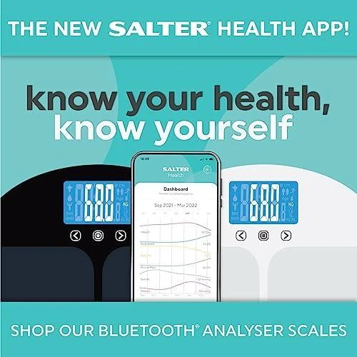Salter 9192 BK3R Curve Bluetooth išmaniosios vonios svarstyklės, juodos