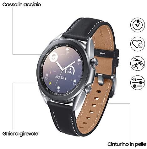 Išmanusis laikrodis Samsung Galaxy Watch 3 (41mm), Sidabrinės spalvos korpusas su juodos spalvos dirželiu
