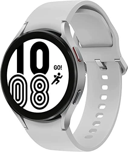 Išmanusis laikrodis Samsung Galaxy Watch 4  LTE (44 mm), Sidabrinės spalvos su baltos spalvos silikoniniu dirželiu