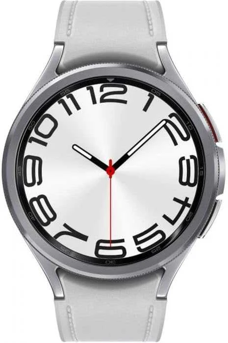 Išmanusis laikrodis Samsung Galaxy Watch 6 Classic LTE, 47 mm, Sidabrinės spalvos korpusas su pilkos spalvos dirželiu