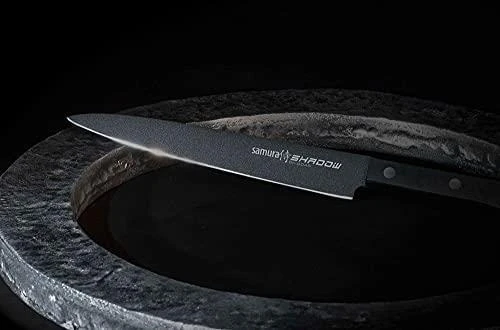 Samura SHADOW universalus virtuvės pjaustymo peilis su juoda nepridegančia danga 7,7"/196 mm iš AUS 8 japoniško plieno 59 HRC