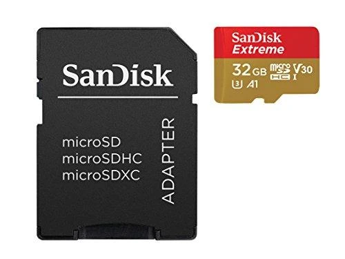 Atminties kortelė SanDisk Extreme Micro SDHC 32GB + SD Adapteriai veiksmo sporto kameroms - Twin Pack - 100MB/s A1 C10 V30 UHS-I U3; EAN: 619659155117