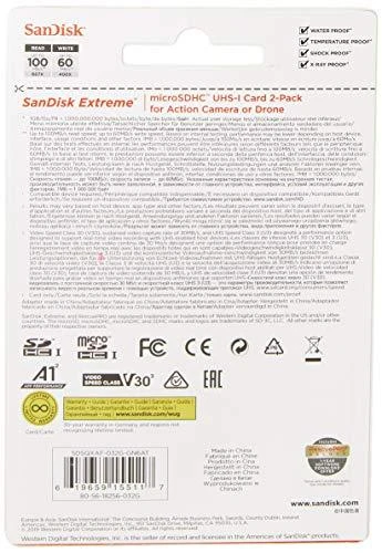 Atminties kortelė SanDisk Extreme Micro SDHC 32GB + SD Adapteriai veiksmo sporto kameroms - Twin Pack - 100MB/s A1 C10 V30 UHS-I U3; EAN: 619659155117