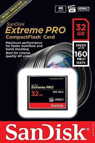 Atminties kortelė SanDisk Extreme Pro CF 160MB/s 32GB VPG 65, UDMA 7; EAN: 619659102432