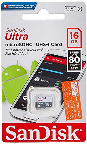 Atminties kortelė SANDISK 16 GB „Ultra Android Micro SDHC“ 80 MB/s, 10 klasė