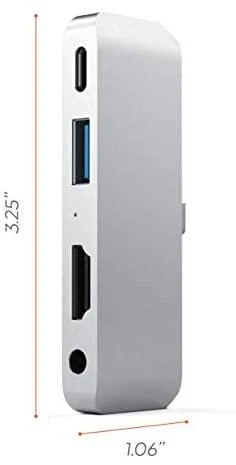 Satechi Aliuminio Mobile Pro Hub USB-C (USB-C 60W, 4K HDMI, USB-A 3.0, jack port) (sidabrinė)