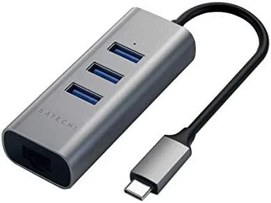 SATECHI Type-C 2-in-1 USB 3.0 aliuminio 3 prievadų šakotuvas ir Ethernet prievado erdvė pilka