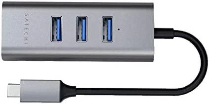 SATECHI Type-C 2-in-1 USB 3.0 aliuminio 3 prievadų šakotuvas ir Ethernet prievado erdvė pilka