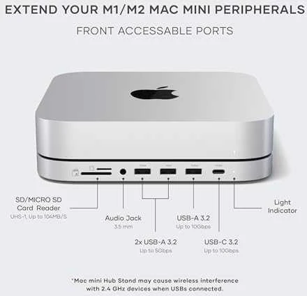 SATECHI Mac Mini stovas ir stebulė su NVMe SSD korpusu - Sidabrinis