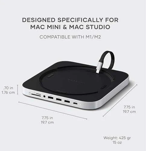 SATECHI Mac Mini stovas ir stebulė su NVMe SSD korpusu - Sidabrinis