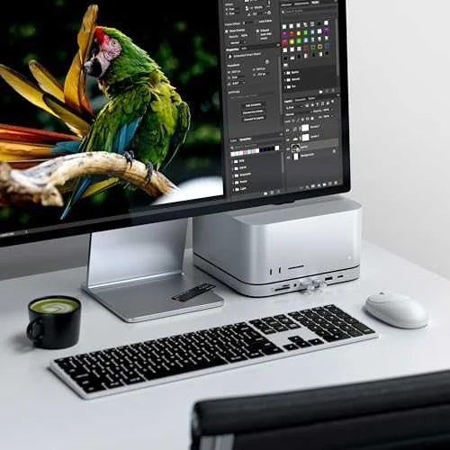 SATECHI Mac Mini stovas ir stebulė su NVMe SSD korpusu - Sidabrinis