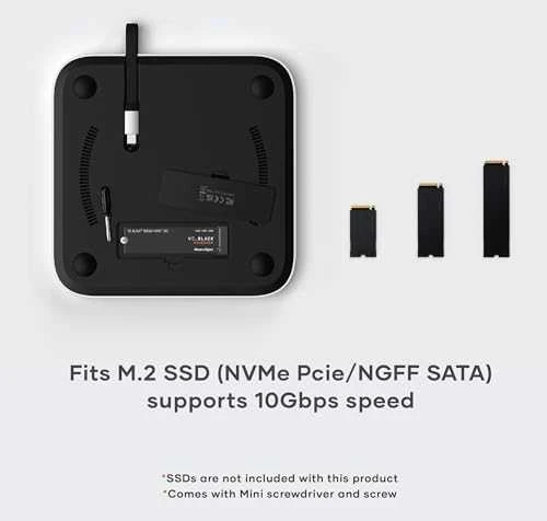 SATECHI Mac Mini stovas ir stebulė su NVMe SSD korpusu - Sidabrinis