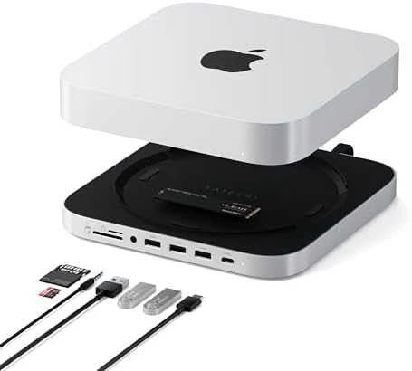SATECHI Mac Mini stovas ir stebulė su NVMe SSD korpusu - Sidabrinis