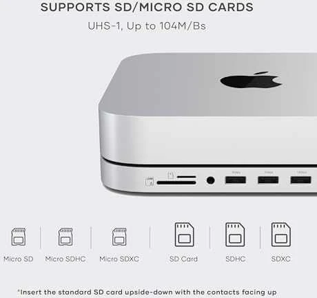 SATECHI Mac Mini stovas ir stebulė su NVMe SSD korpusu - Sidabrinis
