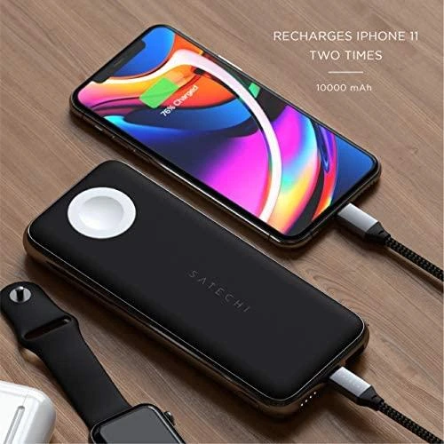 Satechi Quatro Wireless Qi 10000mAh (USB-C PD, USB-A) juoda