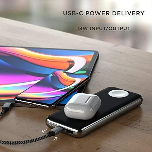 Satechi Quatro Wireless Qi 10000mAh (USB-C PD, USB-A) juoda
