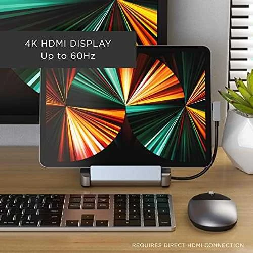 Jack „Satechi Aliuminio“, skirta „iPad Pro“ (USB-C, USB-A, 4K HDMI, mikro / SD kortelių skaitytuvas, lizdo prievadas) (tarpinis pilkas)