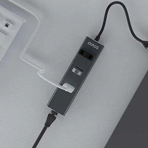 USB Hub - Savio AK-57 3x USB-A Huba su RJ-45 Gigabit Ethernet 5000 Mbit/s Pilkas