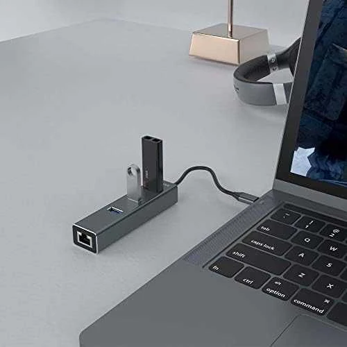 USB Hub - Savio AK-57 3x USB-A Huba su RJ-45 Gigabit Ethernet 5000 Mbit/s Pilkas