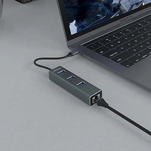 USB Hub - Savio AK-57 3x USB-A Huba su RJ-45 Gigabit Ethernet 5000 Mbit/s Pilkas