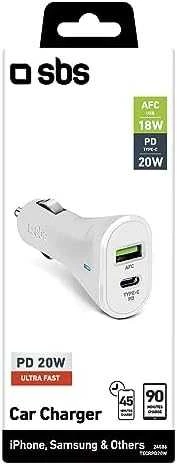 Automobilinis įkroviklis USB 2.1A Type-C 20W, gamintojas SBS Baltas