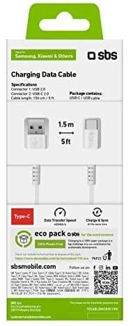 SBS TECABLEMICROC15W USB-A – USB-C kabelis 1.5m – baltos spalvos