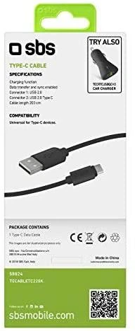 SBS TECABLETC220K USB-A - USB-C kabelis 2 m - juodos spalvos