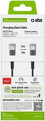 SBS TECABLETCC3M USB-C – USB-C 3m kabelis – juodos spalvos