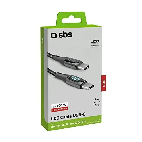 SBS USB-C zu USB-C Kabelis 100W m. Ekranas 1m juodas
