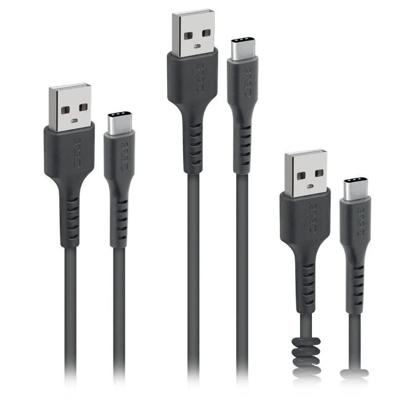 Rinkinys 3 kabli USB - USB-C SBS juoda