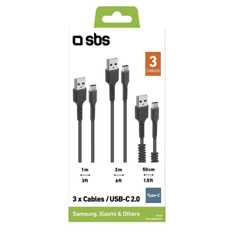 Rinkinys 3 kabli USB - USB-C SBS juoda
