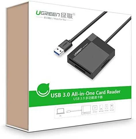 UGREEN 4in1 kortelių skaitytuvas USB 3.0 1m - Juodas