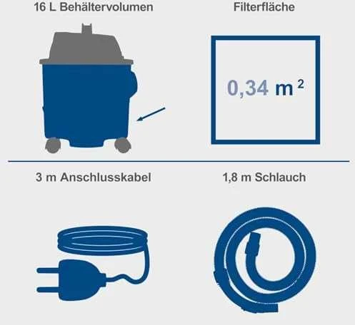 Vakuuminis dulkių siurblys NTS16, su pūtimo funkcija, Scheppach
